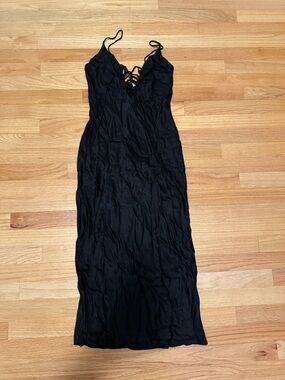 Zara Black Lace-Up Slip Midi Dress